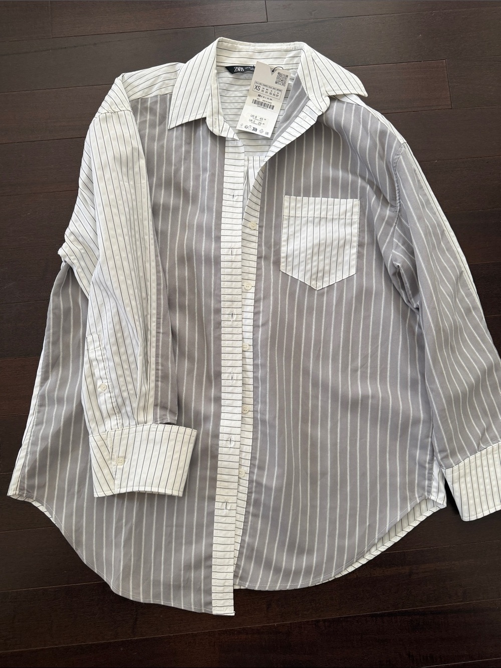 Zara Gray & White Oversized Striped Button-Down Shirt